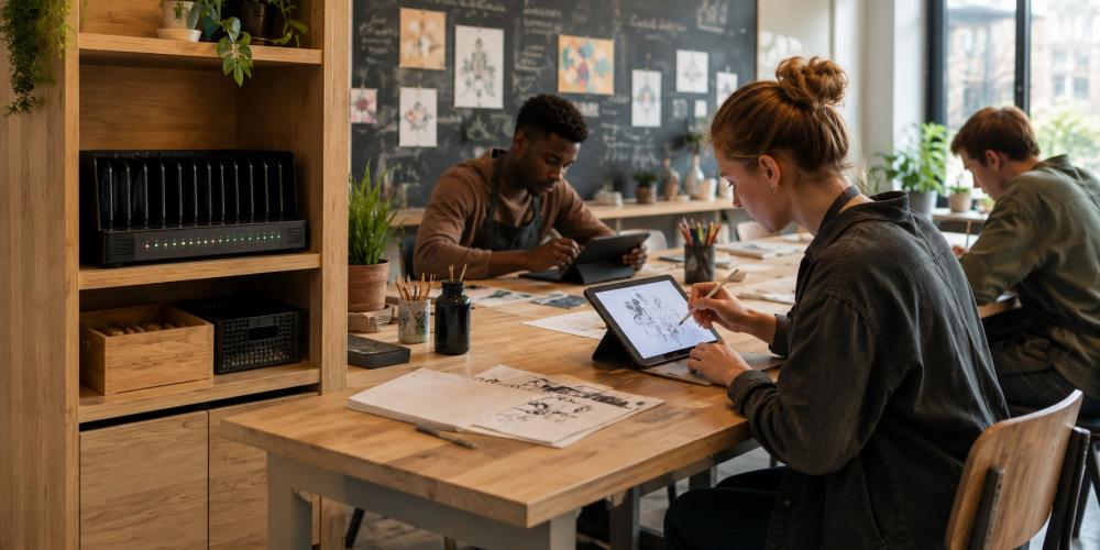 VR-headsets en tablets tijdens een zakelijke training en demonstratie