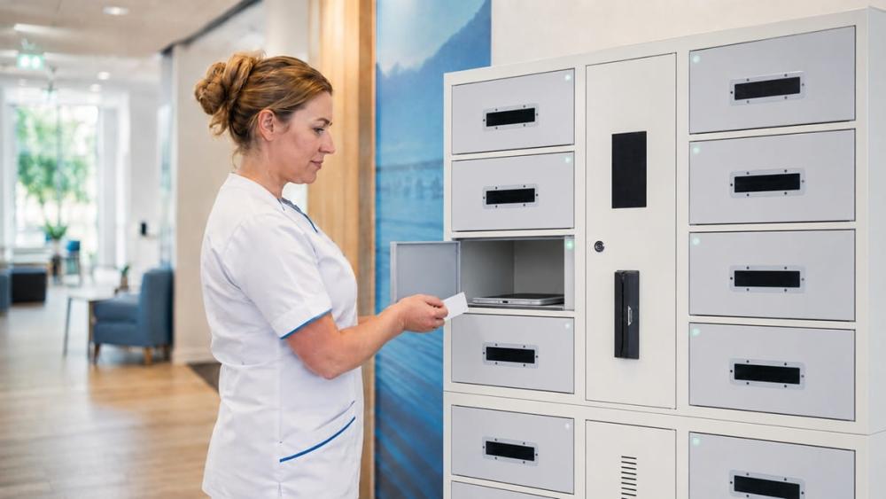 Afsluitbare oplaadlockers in een GGZ-instelling