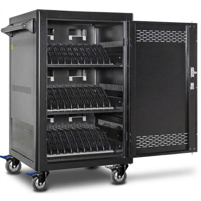 Open Power Technologies AC-LITE oplaadkar met zichtbare laadcompartimenten voor 30 laptops tot 15.6 inch.
