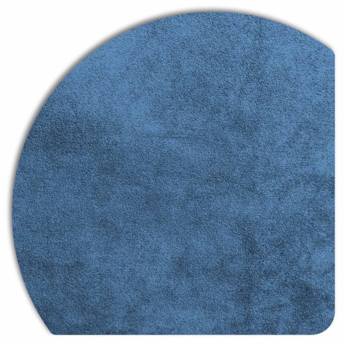 Detailopname van het Displine Alcantara® inlegpaneel in kobalt, met een zachte textuur en een unieke ronde vorm.