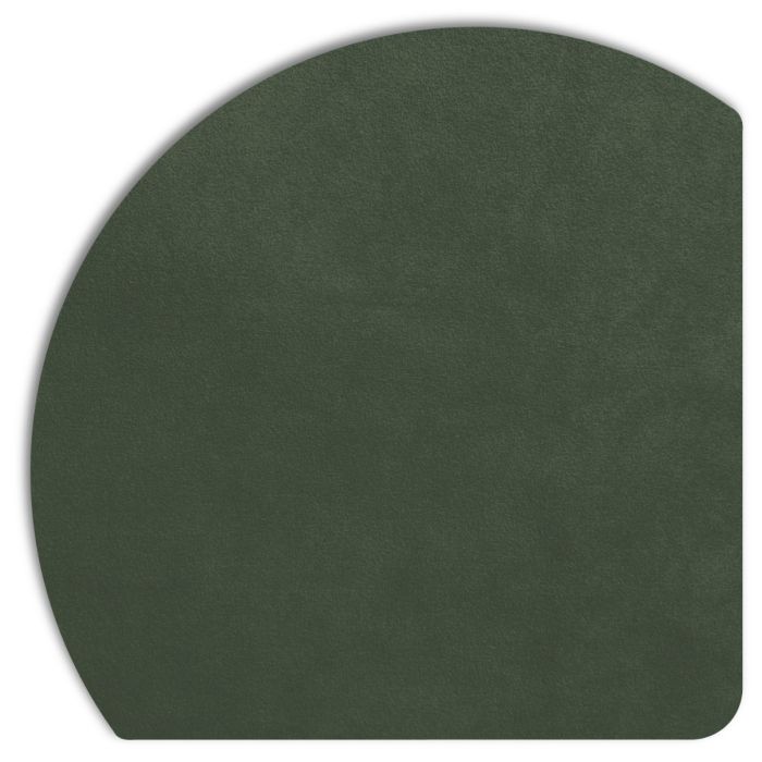 Detailweergave van het Displine Alcantara® inlegpaneel in smaragd, met een unieke afgeronde hoek en zachte textuur.