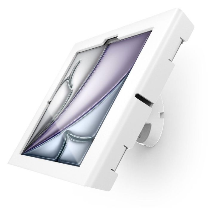 Zijaanzicht van de Compulocks Bow Apex wandhouder voor iPad Air 11 inch, bevestigd aan de muur.