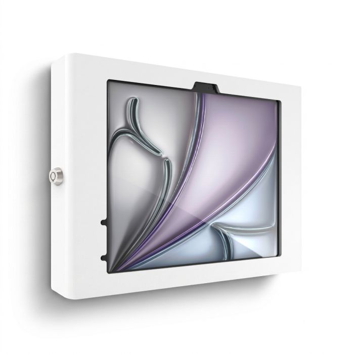 Zijaanzicht van de Compulocks Apex wandhouder voor iPad Air 11 inch, met een strak ontwerp en een beveiligingsslot.