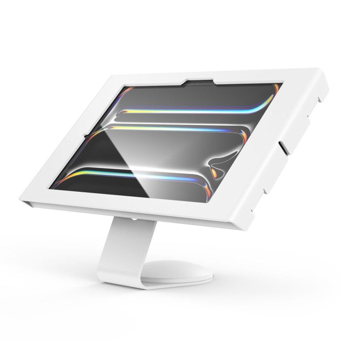 Zijaanzicht van de Compulocks Core Apex tafelhouder voor iPad Pro 11 inch, met een modern ontwerp en een stevige basis.