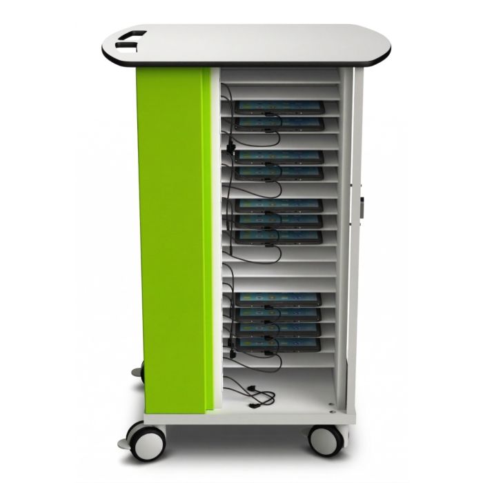 Open Zioxi onView2 iPad oplaadkar met zichtbare iPads en kabelbeheer.