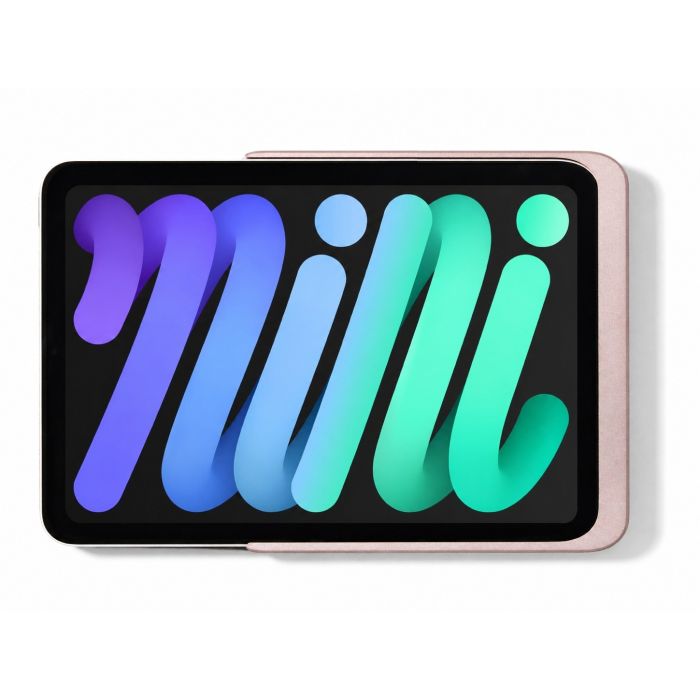 Bovenaanzicht van de Displine Dame Wall Home 2.0 wandhouder in rosé goud met een iPad Mini 7 in gebruik.