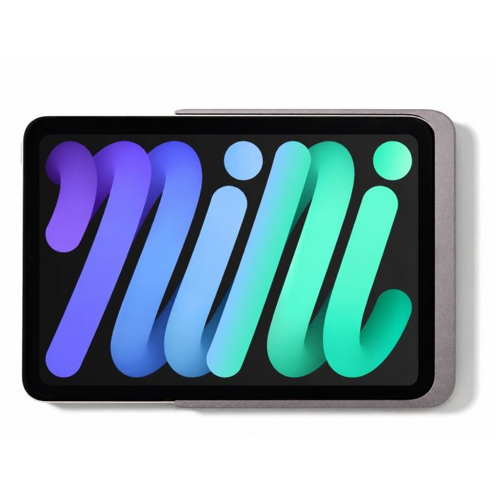 Bovenaanzicht van de Displine Dame Wall Home 2.0 wandhouder met iPad Mini 7, toont een strak design in titanium.