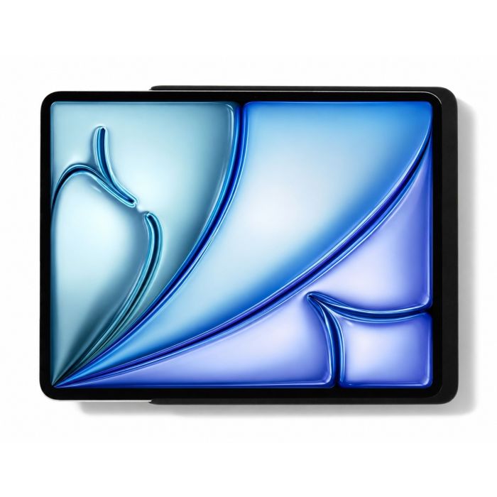 Detailopname van de Displine Dame Wall Home 2.0 wandhouder met een iPad Air 13 inch, zwart, met een moderne, strakke afwerking.