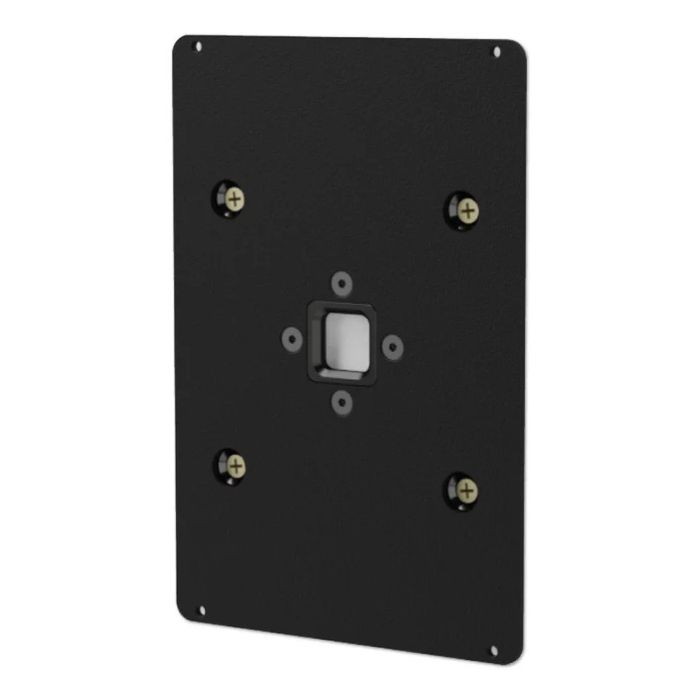 Achteraanzicht van de zwarte draaiunit voor Companion 2.0 en Dame 2.0 wandhouders met bevestigingsschroeven zichtbaar.