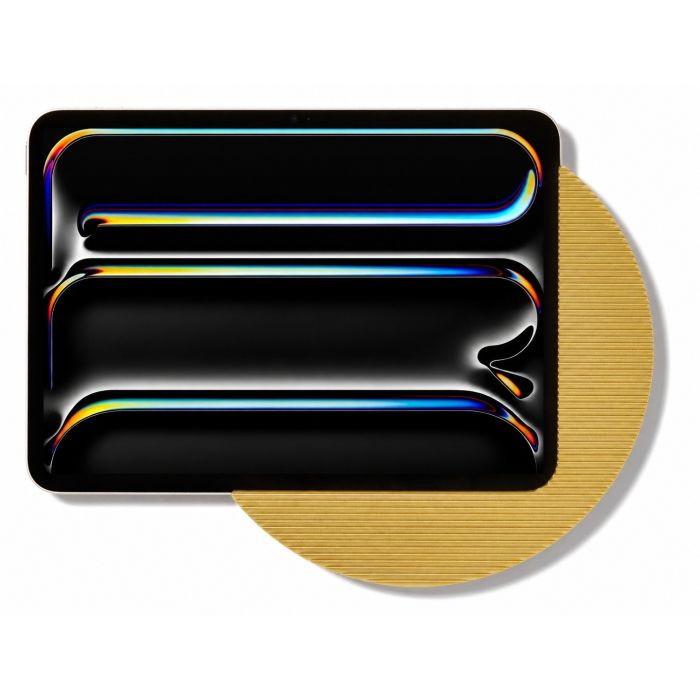 Detailopname van de Displine Moonlight wandhouder in goud met een iPad Pro 11 inch (2025) erop geplaatst.