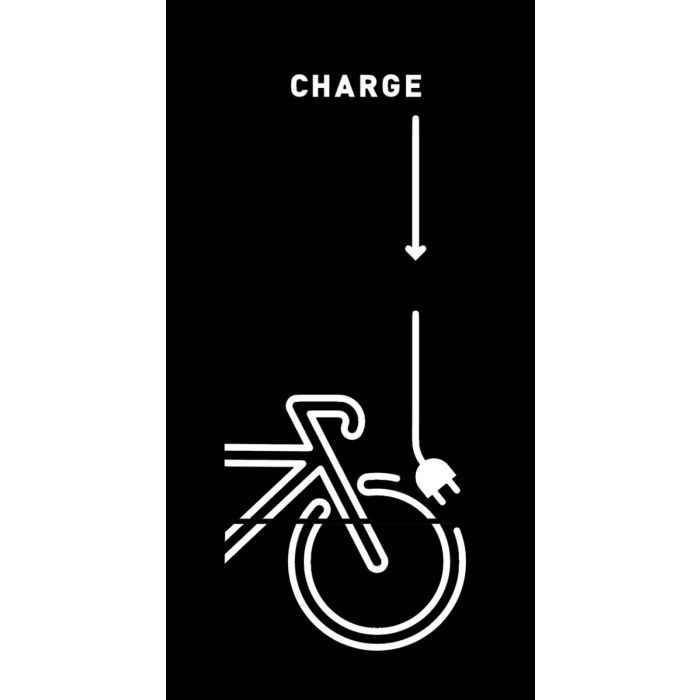 Technische afbeelding van Lockeel plotsticker met oplaadindicatie voor fietsaccu's.
