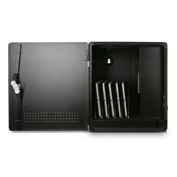 Open LEBA NoteBox Flex 5 AC oplaadkast met vijf apparaten tot 11 inch in de laadcompartimenten.
