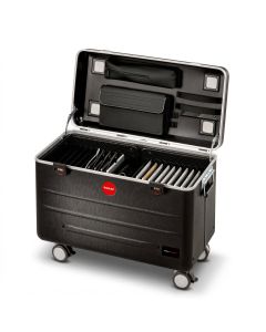 Open PARAT TC20 TwinCharge oplaadkoffer met ruimte voor 20 tablets, inclusief kabelbeheer en accessoires.
