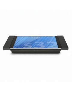 Zijaanzicht van de Smart Things sDock Fix tafelstandaard voor iPad Air 11 inch, zwart, met iPad in gebruik.