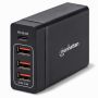 Zijaanzicht van de Manhattan 72 W 4-Port USB-A/C Power Delivery oplaadhub met zichtbare USB-poorten en logo.