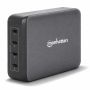 Zijaanzicht van de Manhattan 240 W 4-Port GaN USB-C Power Delivery oplaadhub met vier USB-C poorten.