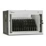 Zijaanzicht van de Power Technologies AC-MINI oplaadkast met open compartimenten voor 12 laptops.