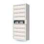 Zijaanzicht van de Lockeel wand laadlocker met 9 compartimenten, met open compartimenten voor kabelbeheer.