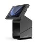 Zijaanzicht van de Compulocks tabletprinter kiosk met een Samsung Galaxy Tab S11, zwart, met een hellend scherm voor gebruik.