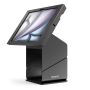 Zijaanzicht van de Compulocks tabletprinter kiosk met een iPad Air in een hoekige positie.