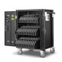 Open AVer C36i+ AC laptop oplaadkar met zichtbare oplaadcompartimenten voor 36 apparaten tot 15 inch.