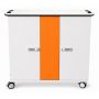 Front view of Zioxi onView2 iPad USB-C oplaadkar met een opvallende oranje deur en digitaal codeslot.