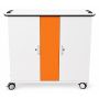 Front view of Zioxi iPad oplaadkar with distinctive orange panel and key lock feature.