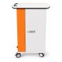 Zijaanzicht van de Zioxi onView2 iPad USB-C oplaadkar met digitaal codeslot en oranje paneel.
