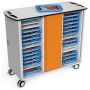 Open Zioxi onView2 iPad oplaadkar met zichtbare compartimenten voor 32 iPads in kinderhoezen.