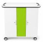 Front view of Zioxi iPad USB-C oplaadkar with vibrant green panel and locking mechanism.