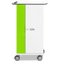 Zijaanzicht van de Zioxi iPad USB-C oplaadkar met groene en witte afwerking en digitaal codeslot.