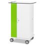 Zijaanzicht van de Zioxi onView2 iPad oplaadkar met een groene deur en digitale codeslot.