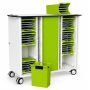 Open Zioxi iPad USB-C oplaadkar met groene manden en zichtbare oplaadcompartimenten voor 32 iPads.