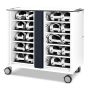 Open Zioxi onView2 VR headset oplaadkar met 40 VR headsets, zichtbaar kabelbeheer en sleutelslot.