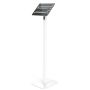Zijaanzicht van de Compulocks Swift Invisible tablet vloerstandaard met een moderne, slanke afwerking.