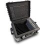 Open LEBA NoteCase Livingstone USB-C oplaadkoffer met zichtbare compartimenten voor 10 apparaten tot 15.6 inch.