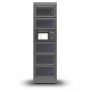 Vooraanzicht van de Power Technologies PT-PRO-5 modulaire oplaadlocker met vijf grote compartimenten en bedieningsscherm.