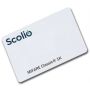 Close-up van de Scolio RFID gebruikerskaart met duidelijk zichtbare logo en MIFARE Classic 1K tekst.