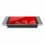 Zijaanzicht van de Smart Things sDock Fix tafelstandaard voor iPad Air 13 inch, met een zilveren afwerking en een iPad in gebruik.