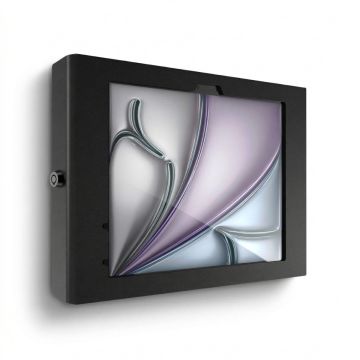Zijaanzicht van de Compulocks Apex wandhouder voor iPad Air 11 inch, zwart, met een elegant ontwerp en een stevige montagebeugel.