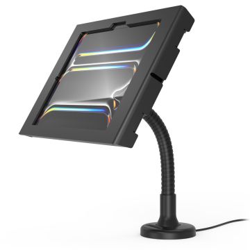 Zijaanzicht van de Compulocks Flex Apex tafelhouder met een flexibele arm, geschikt voor iPad Pro 11 inch.