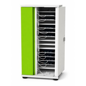Open Zioxi iPad oplaadkast met zichtbare oplaadcompartimenten en kabelbeheer.