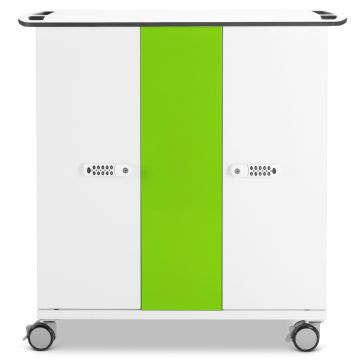Front view of Zioxi iPad USB-C oplaadkar met groene middenstrip en digitale codeslot.