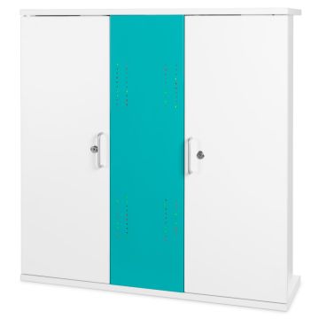 Front view of Zioxi smartphone USB-C oplaadkast with turquoise panel and key lock feature.