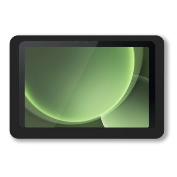 Vooraanzicht van de Displine Companion Wall 2.0 wandhouder voor Samsung Galaxy Tab Active5 Pro in zwart.