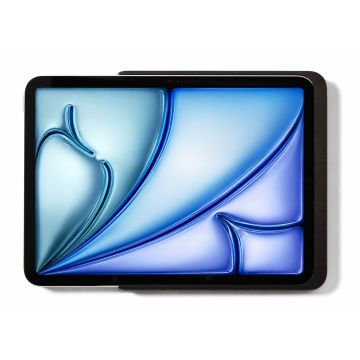 Zijaanzicht van de Displine Dame Wall Home 2.0 wandhouder met een iPad Air 11 inch, zwart gemonteerd aan de muur.