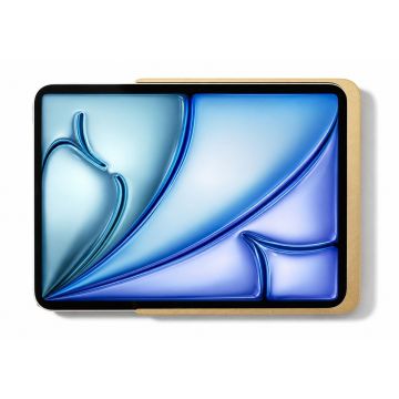 Bovenaanzicht van de Displine Dame Wall Home 2.0 wandhouder met een iPad Air 11 inch in gebruik, met een gouden afwerking.