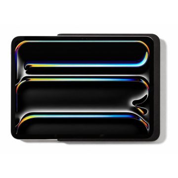 Bovenaanzicht van de Displine Dame Wall Home 2.0 wandhouder met iPad Pro 11 inch, zwart, met een strak en modern ontwerp.