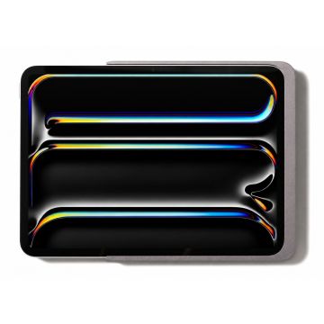 Bovenaanzicht van de Displine Dame Wall Home 2.0 wandhouder met iPad Pro 11 inch in titanium kleur.