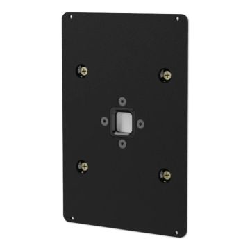 Achteraanzicht van de zwarte draaiunit voor Companion 2.0 en Dame 2.0 wandhouders met bevestigingsschroeven zichtbaar.